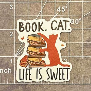 📗🐈‍⬛ Book. Cat. Life is Sweet Waterproof Vinyl Sticker📗🐈‍⬛